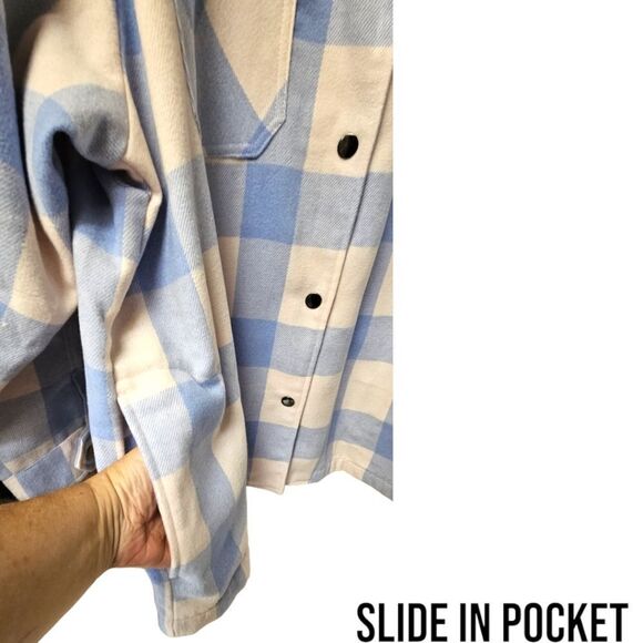 HFX Women's Plus Size Blue & White Plaid SHACKET JACKET XXL - Picture 7 of 16